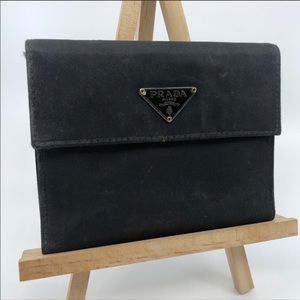 Prada trifold nylon and leather wallet